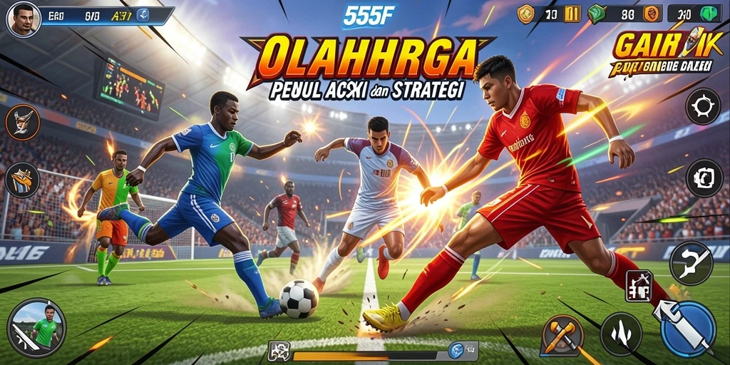 Layar menampilkan aksi pertandingan dalam game olahraga 555F.