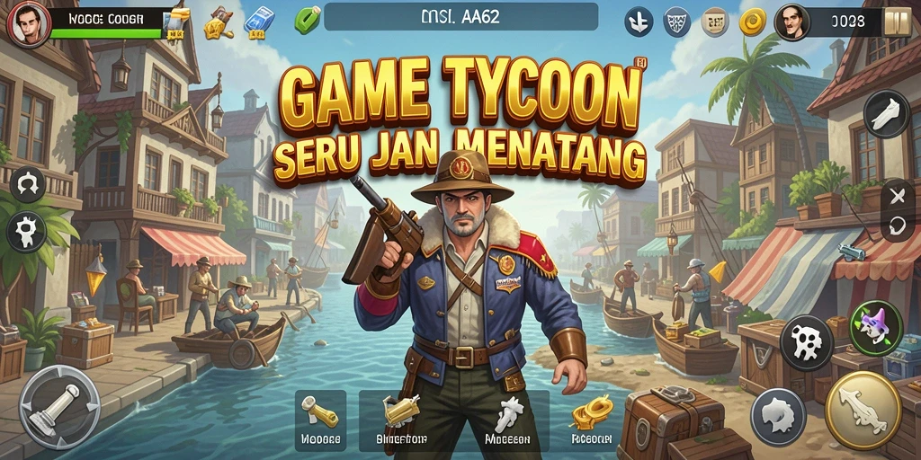 Tangkapan layar utama gameplay AA62 yang menampilkan manajemen bisnis Tycoon.