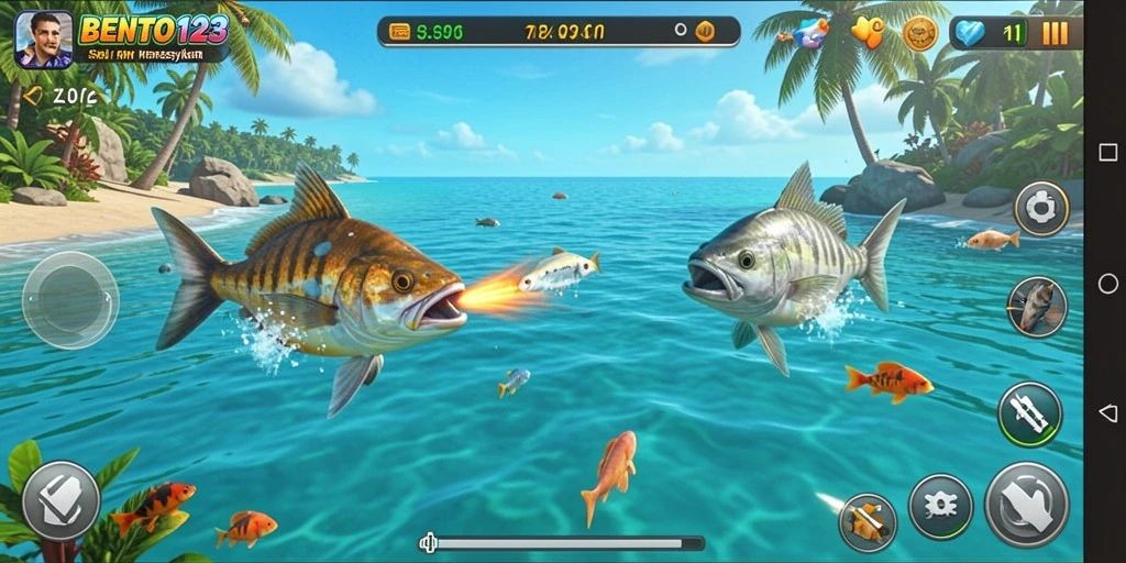 Screenshot gameplay BENTO123 menampilkan aksi tembak ikan yang seru.