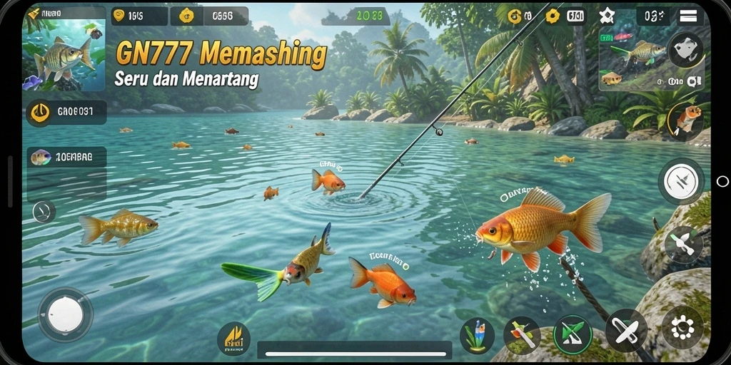 Tampilan gameplay GN777 dengan aksi memancing yang seru.