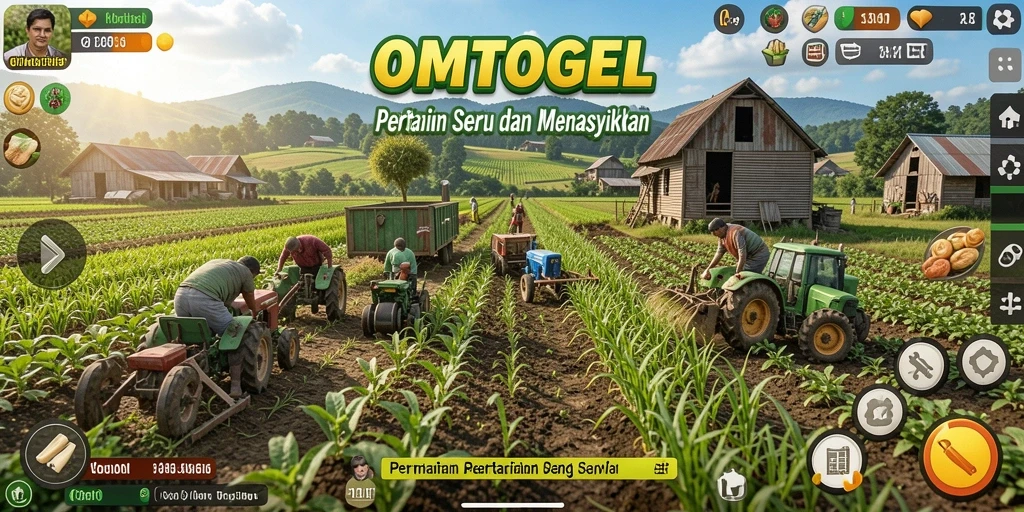 Tangkapan layar gameplay <strong>OMTOGEL</strong> menunjukkan aktivitas pertanian yang seru dan interaktif.